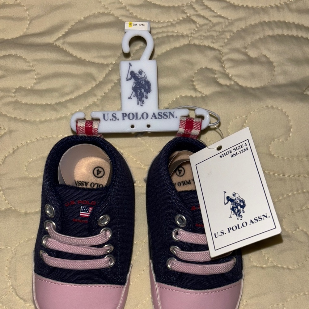 U.S. Polo Assn. Blue and Pink Sneakers with Slip-On Design baby girl sz 4
